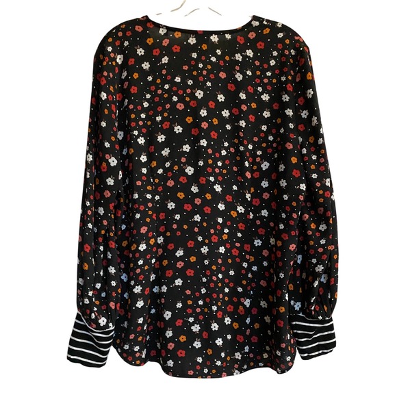 CAbi 3957 Cheerful Button Front Blouse Floral Mixed Stripe - Size L EUC - Picture 14 of 16